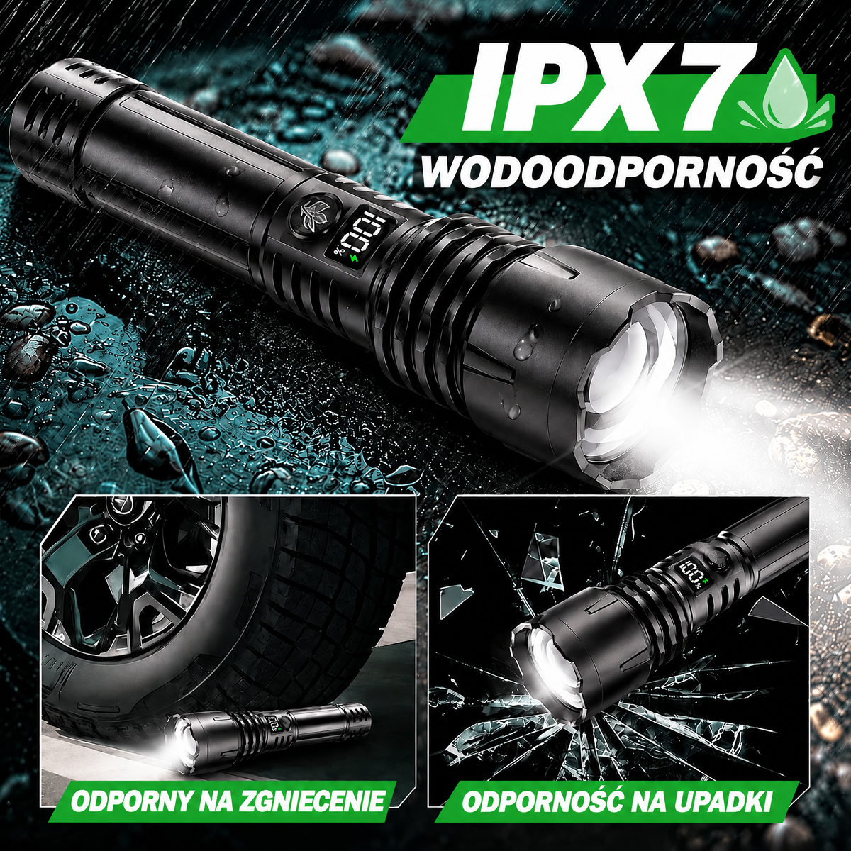 Aluminiowa latarka o wodoodporności IPX7